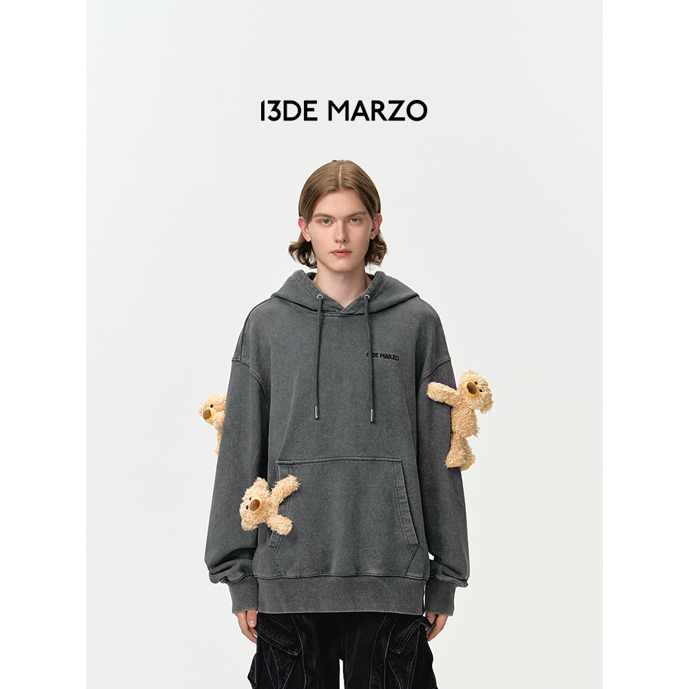 13DE MARZO Doozoo Washed Faded Hoodie Gray