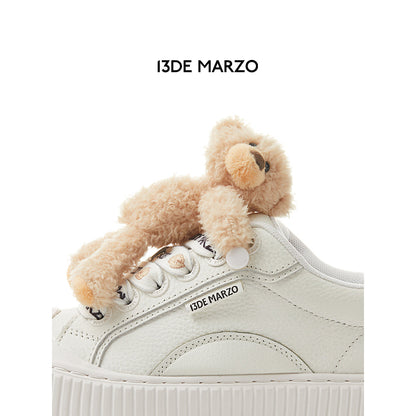 13DE MARZO Plush Bear Logo Lace Platform Sneaker White