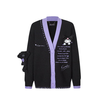 13DE MARZO Kuromi Bear Suture Cardigan Black