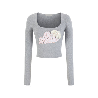 13DE MARZO Sequin Logo Slim Fit Top Light Gray