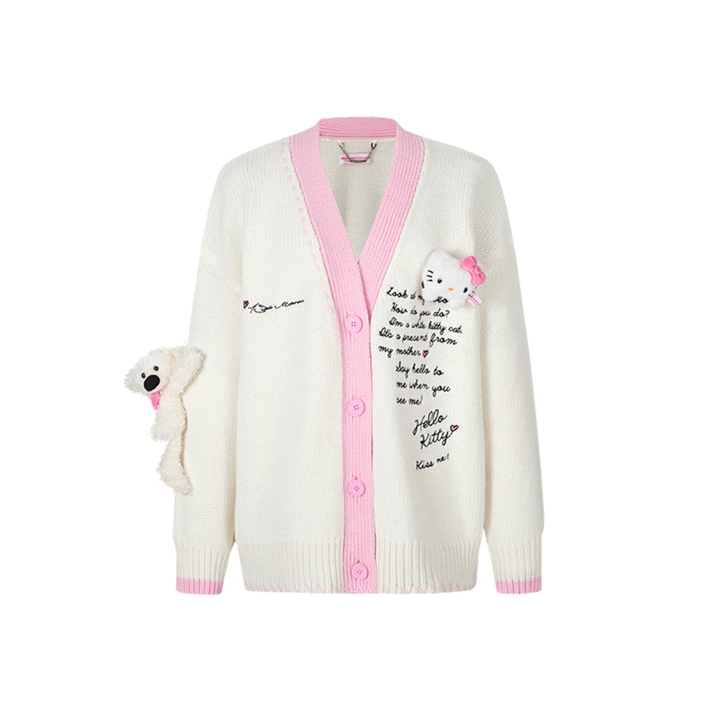 13DE MARZO Hello Kitty Bear Suture Cardigan White