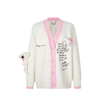 13DE MARZO Hello Kitty Bear Suture Cardigan White