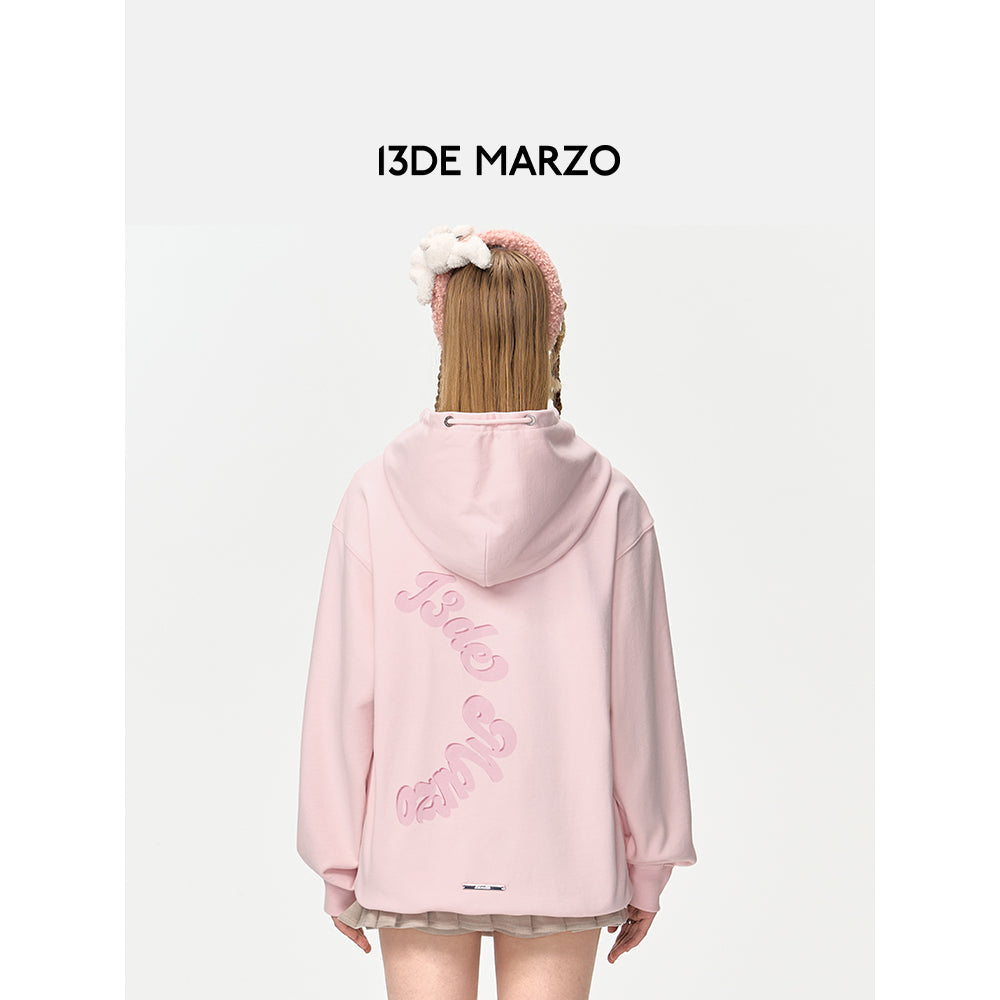 13DE MARZO Doozoo Strings Curved Logo Hoodie Pink