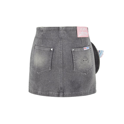 13DE MARZO X PEKO Fujiya Sweets Bear Denim Skirt Gray