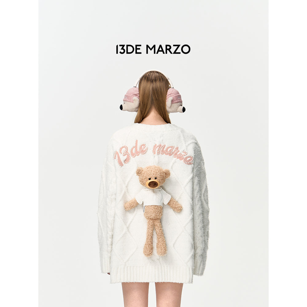 13DE MARZO Doozoo Pearl Embroidery Cardigan White