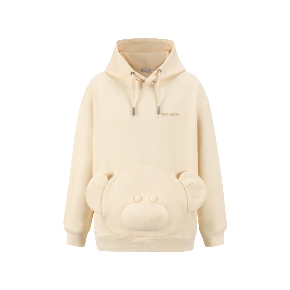 13DE MARZO Bear Embossment Pocket Hoodie Beige