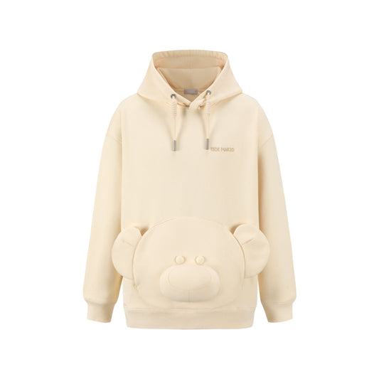 13DE MARZO Bear Embossment Pocket Hoodie Beige