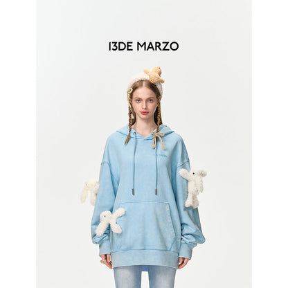 13DE MARZO Doozoo Washed Faded Hoodie Blue