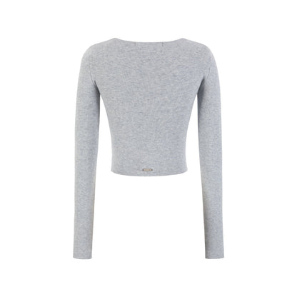 13DE MARZO Sequin Logo Slim Fit Top Light Gray