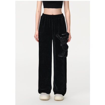 13DE MARZO Bear Corduroy Sweatpants Black