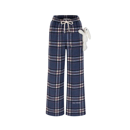 13DE MARZO Doozoo Plaid Straight Pants Navy Blue