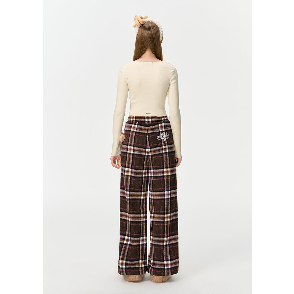 13DE MARZO Doozoo Plaid Straight Pants Brown