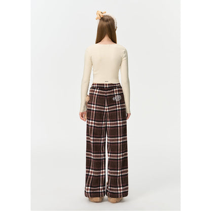 13DE MARZO Doozoo Plaid Straight Pants Brown