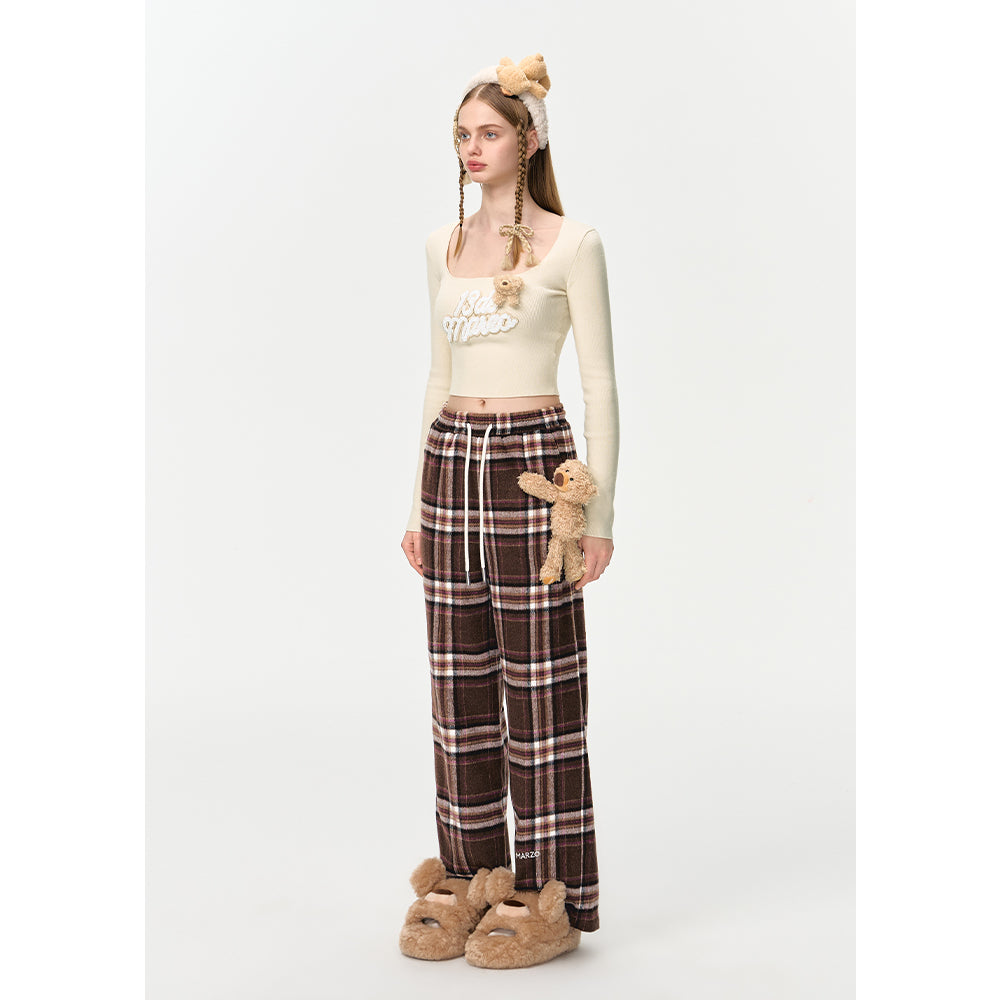 13DE MARZO Doozoo Plaid Straight Pants Brown