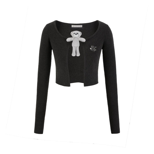 13DE MARZO Doozoo Bear Buckle Cardigan Black