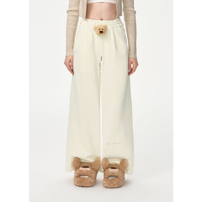 13DE MARZO Bear Laced Wide-Leg Casual Pants Beige