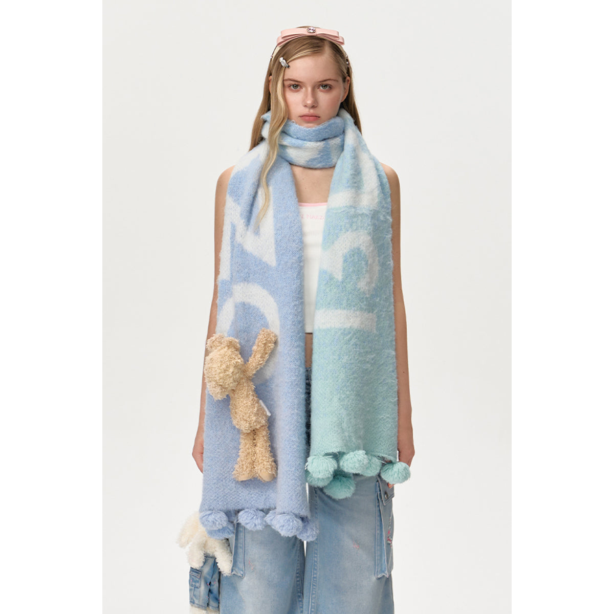 13DE MARZO Knit Faded Scarf Blue