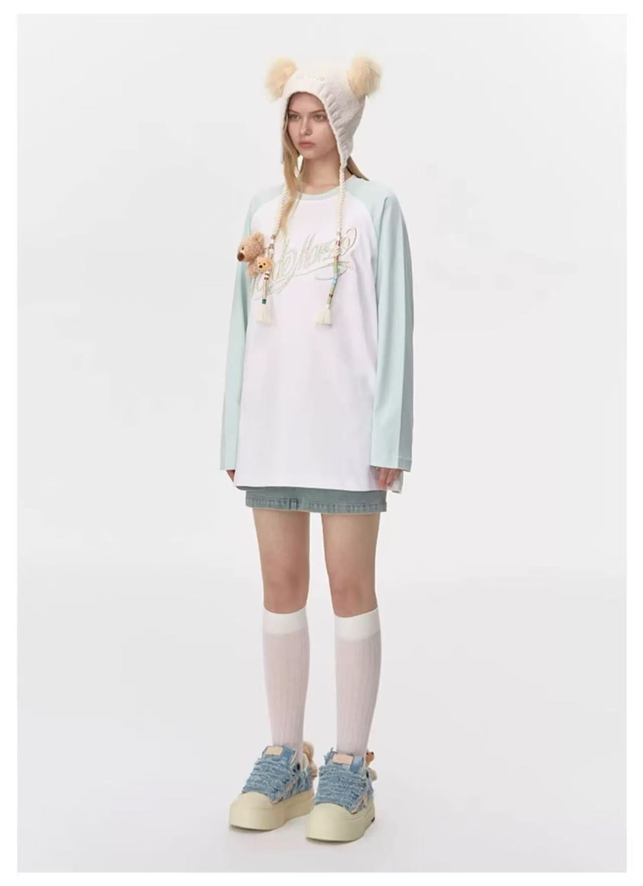 13DE MARZO Bear Ear Color Lace Beanie White