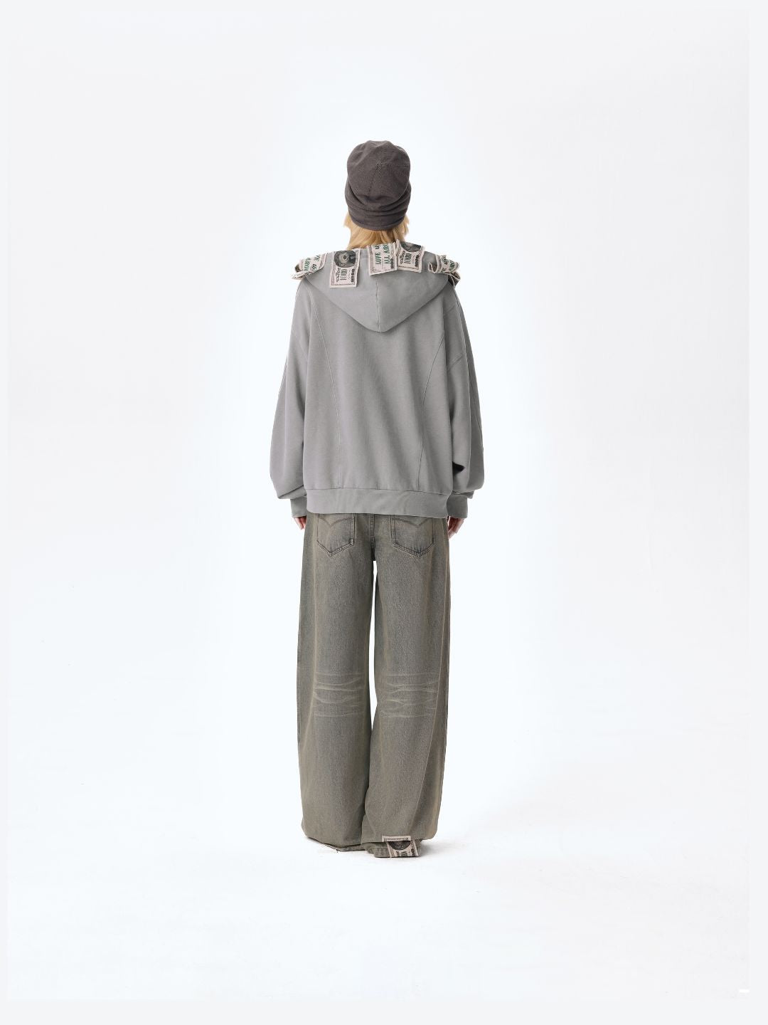 13DE MARZO Bear Cash Zipper Hoodie Grey