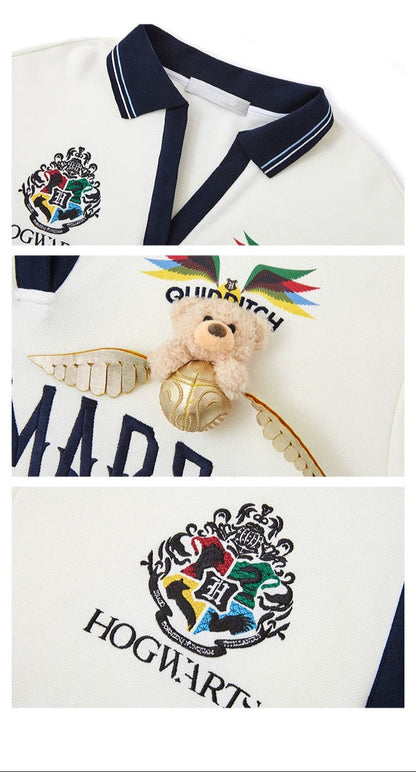 Harry Potter × 13DE MARZO Quidditch Bear Sports Shirt White