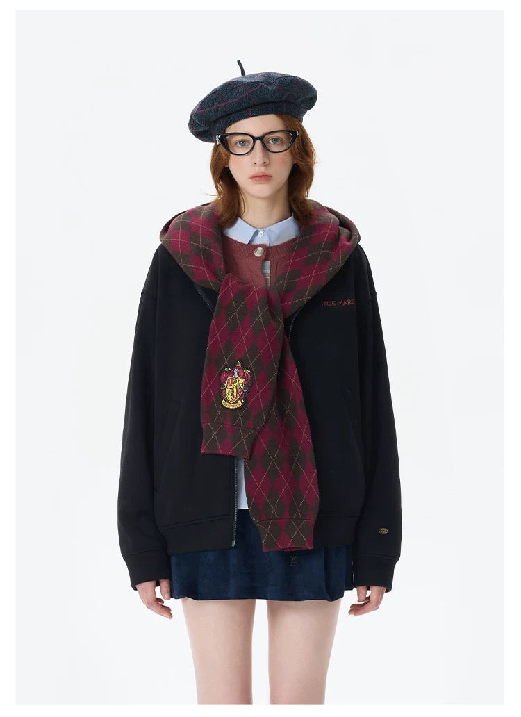 Harry Potter × 13DE MARZO Hogwarts Four Houses Bear Zipper Hoodie Gryffindo Red