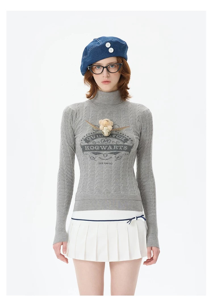 Harry Potter × 13DE MARZO Quidditch Bear High Neck Sweater Grey