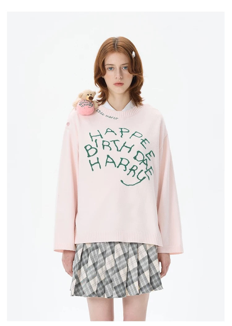 Harry Potter × 13DE MARZO Rubeus Hagrid Birthday Cake Sweater Pink
