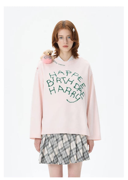 Harry Potter × 13DE MARZO Rubeus Hagrid Birthday Cake Sweater Pink