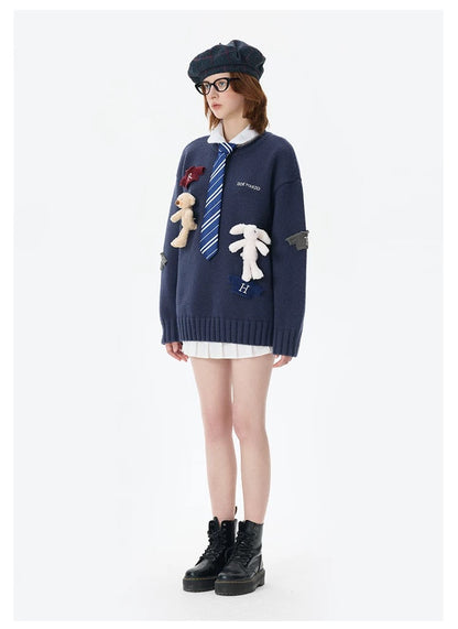 Harry Potter × 13DE MARZO Harry and Weasley Vintage Sweater Navy Blue