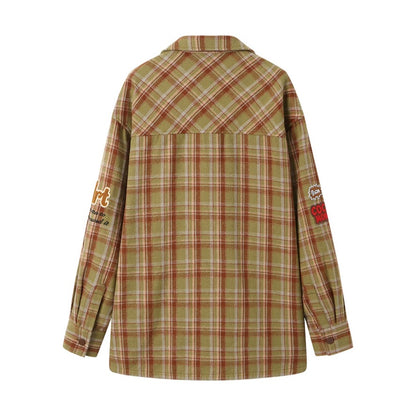 Andrea Martin Brown and Green Plaid Cookie Badge Embroidered Shirt