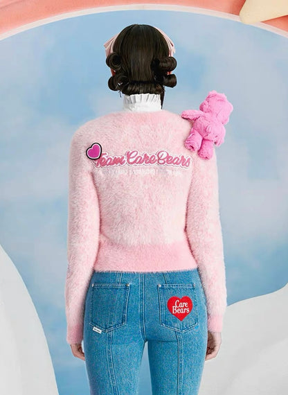 13DE MARZO x CARE BEARS Heart Button Mohair Cardigan Cameo Pink