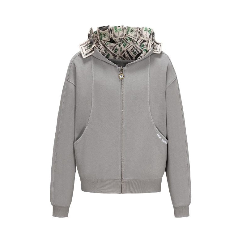13DE MARZO Bear Cash Zipper Hoodie Grey