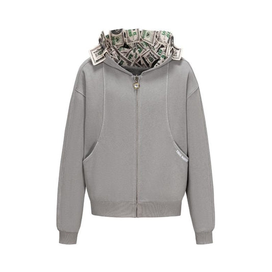 13DE MARZO Bear Cash Zipper Hoodie Grey