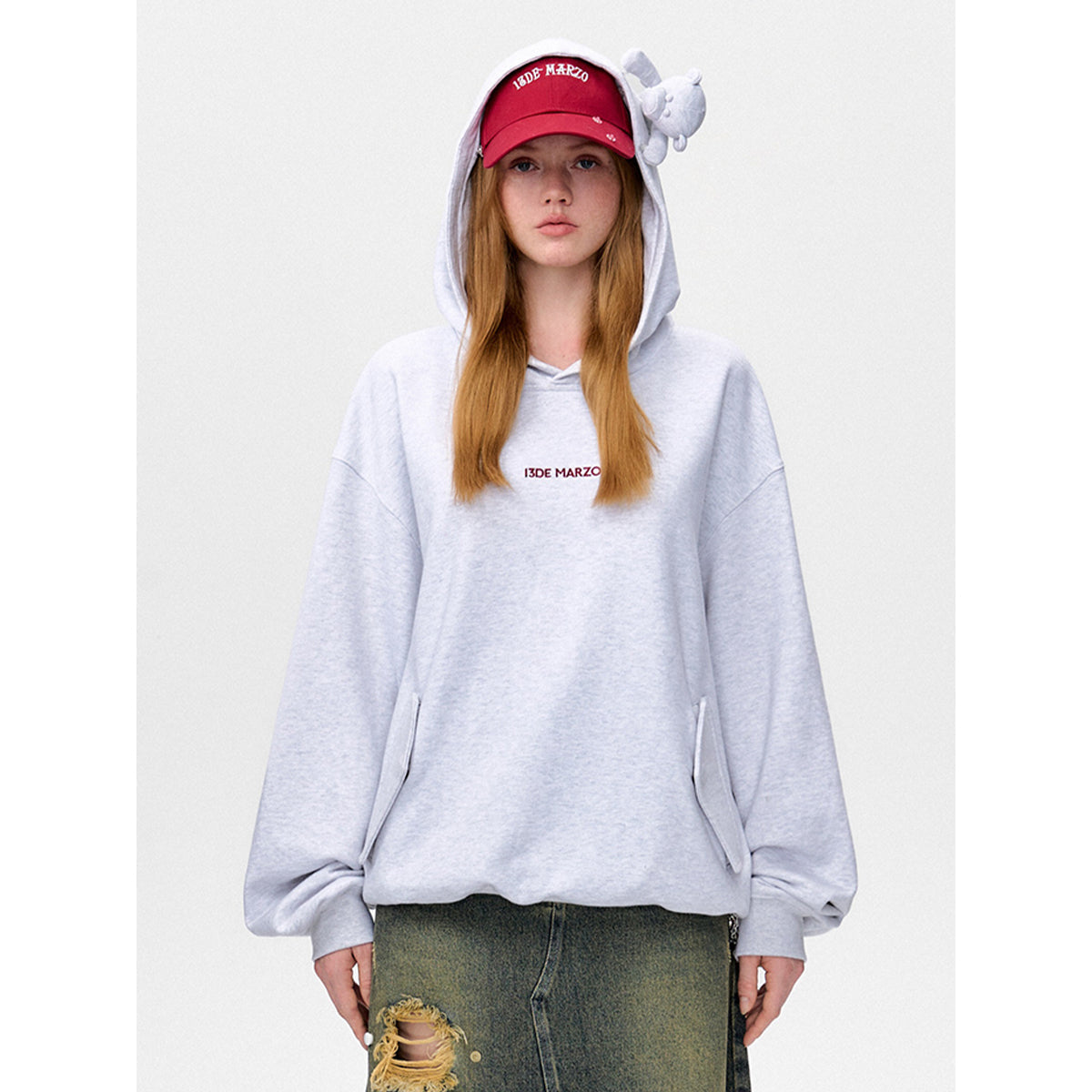 13DE MARZO Color Patch Cap Loose Hoodie