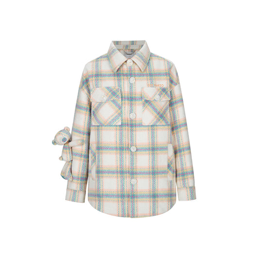 13DE MARZO Plaid Bear Woven Coat Beige