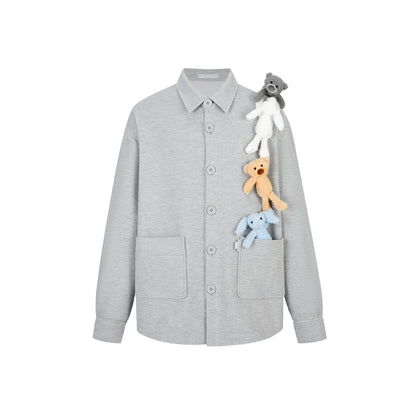 13DE MARZO Plush Bear Friends Waffle Check Shirt Grey