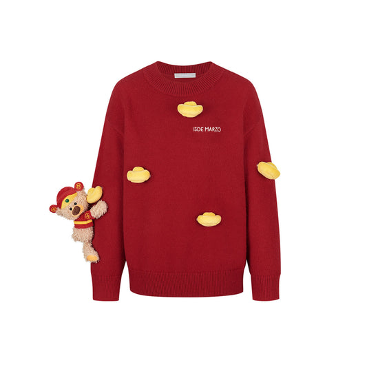 13DE MARZO Luminous Golden Ingot Sweater Red