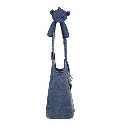 13DE MARZO Bear Denim Jacket  Tote Bag Blue