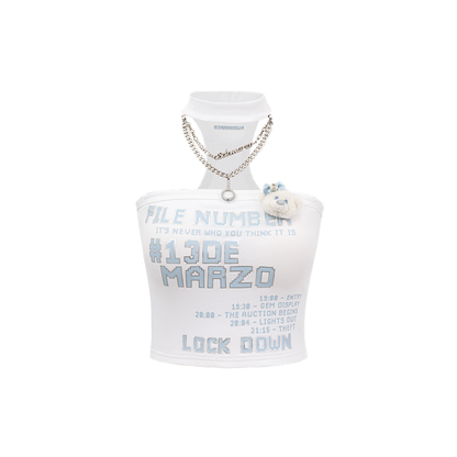 13DE MARZO Silver Foil Chain Print Bustier Top White