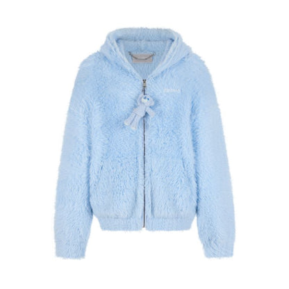 13DE MARZO Faux Mink Fur Zip Jacket Blue