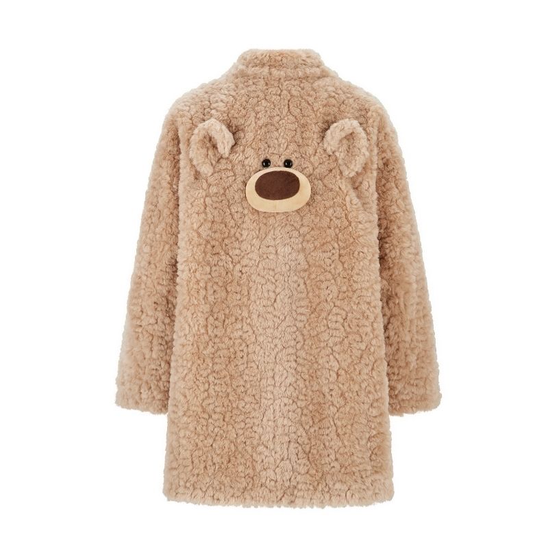 13DE MARZO Bear Fuzzy Long Coat Khaki