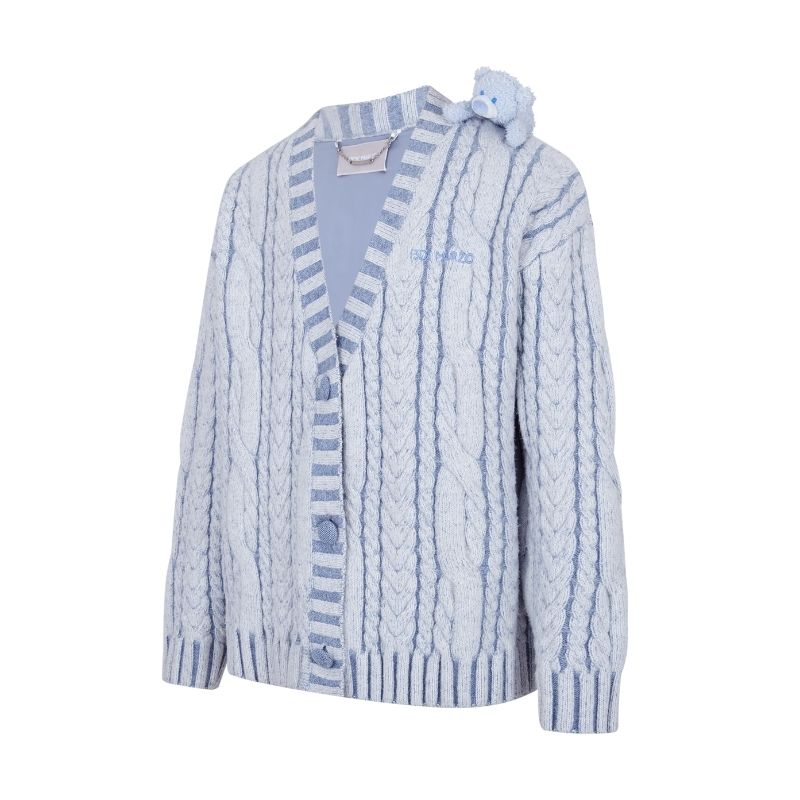 13DE MARZO Bear Yarn Weave Cardigan Blue