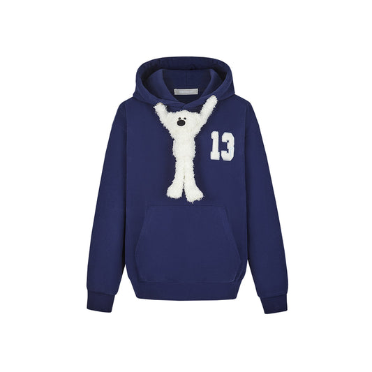 13DE MARZO Doozoo Bear Adjustable String Hoodie Navy Blue