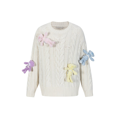 13DE MARZO Rainbow Bear Weave Knit Sweater White