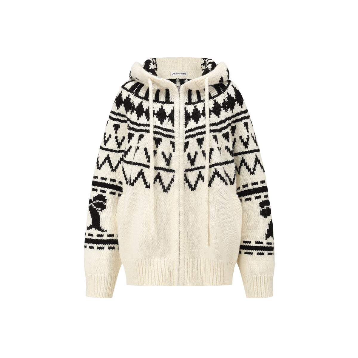 Alexia Sandra Fair Isle Bow Hooded Woolen Zipper Cardigan