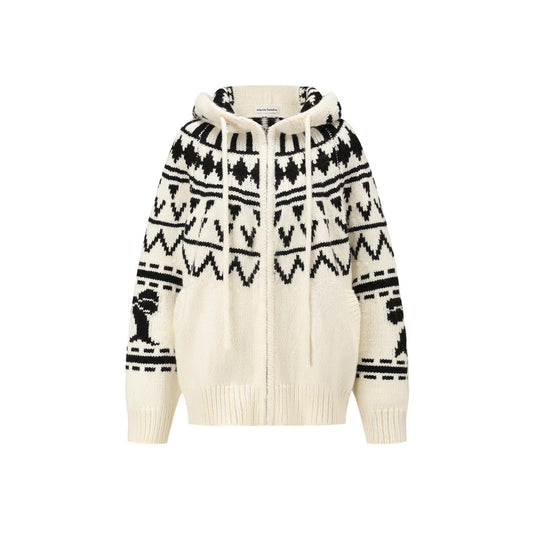 Alexia Sandra Fair Isle Bow Hooded Woolen Zipper Cardigan