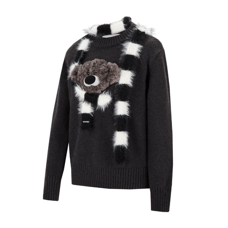 13DE MARZO Bear Thin Scarf Sweater Dark Grey