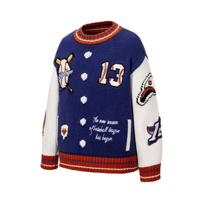 13DE MARZO Pixel Bear Baseball Sweater Blue