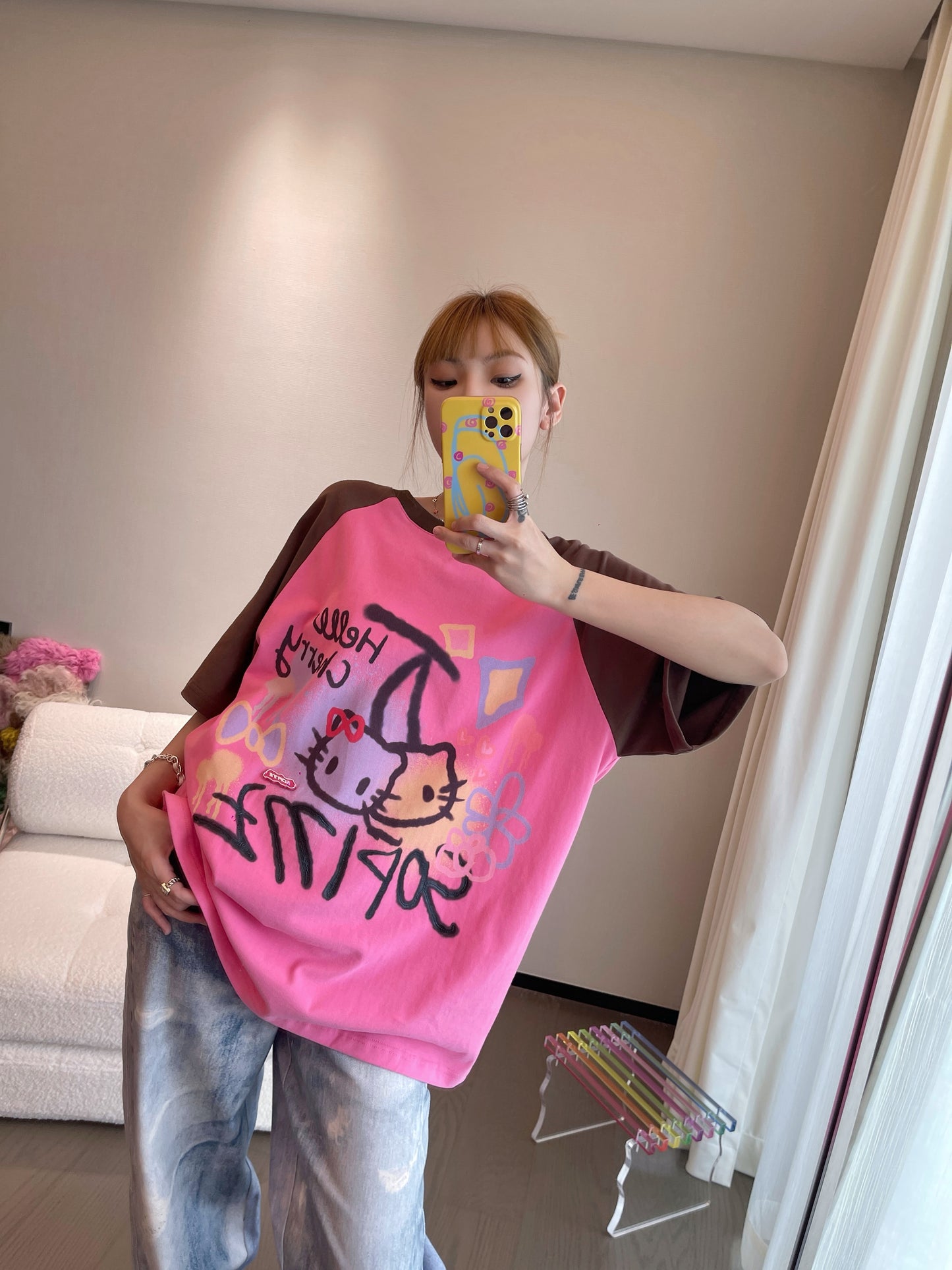 Sofitte Hello Kitty Graffiti Color Blocked Tee Pink