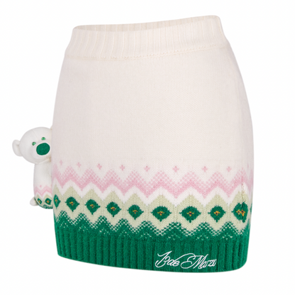 13DE MARZO Fair Isle Bear Knit Skirt Beige